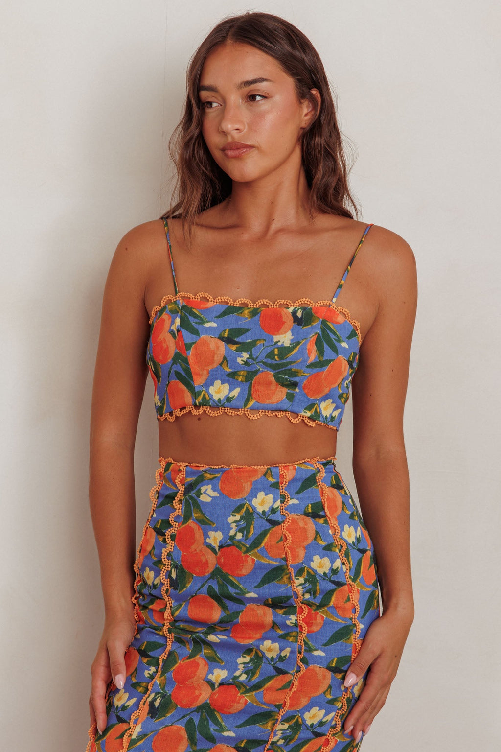 Chamberlain Scallop Trim Crop Top Citrus Orange