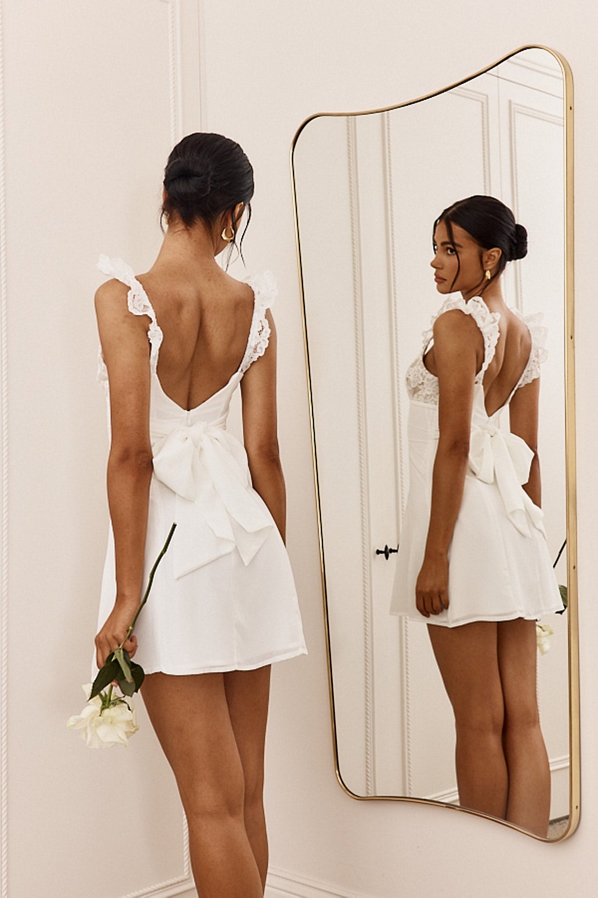 Lakyn Lace Bust Tied Back Mini Dress Ivory