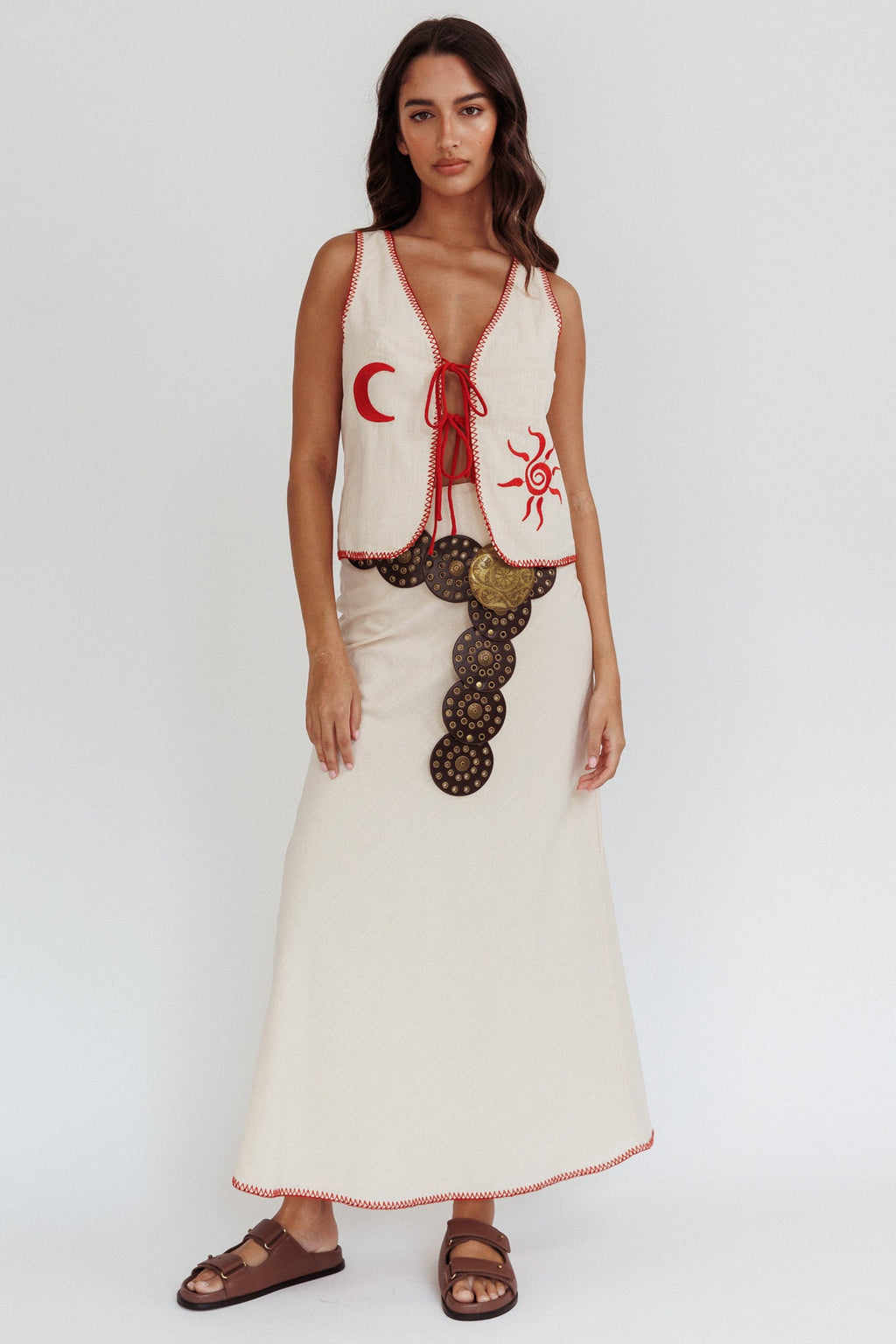 Dose Of Sunshine Blanket Stitch Vest Top Beige