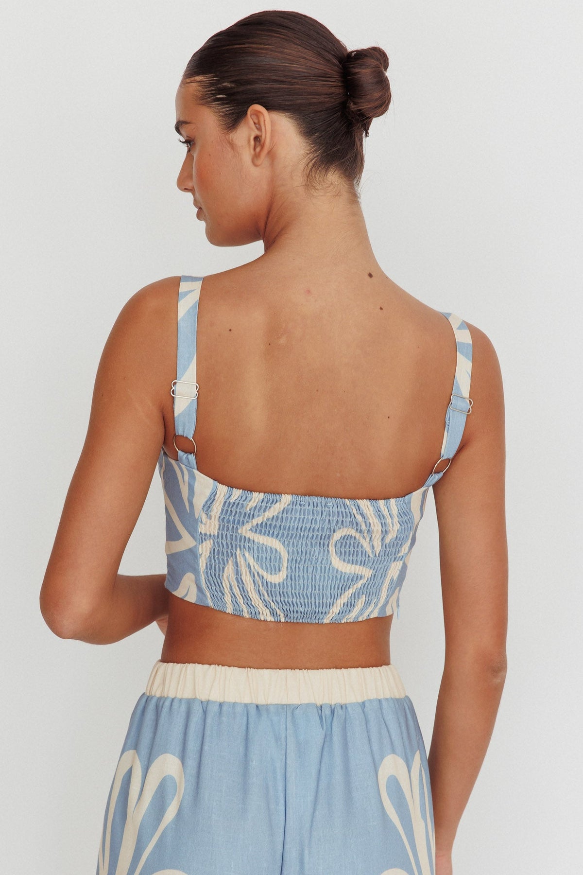 Briar Square Neck Cropped Top Beige Blue