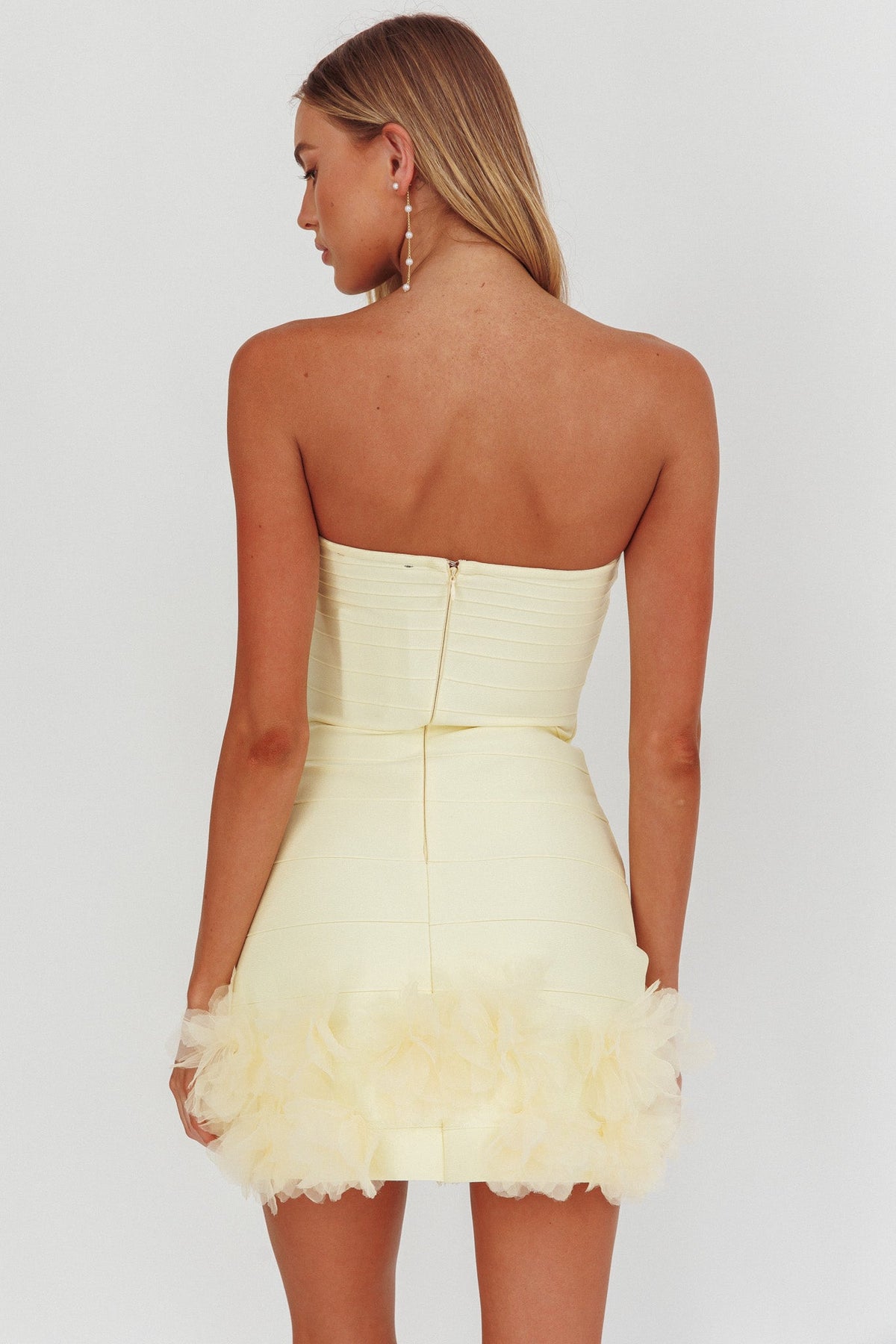 Leni Strapless Embellished Hem Mini Dress Lemon