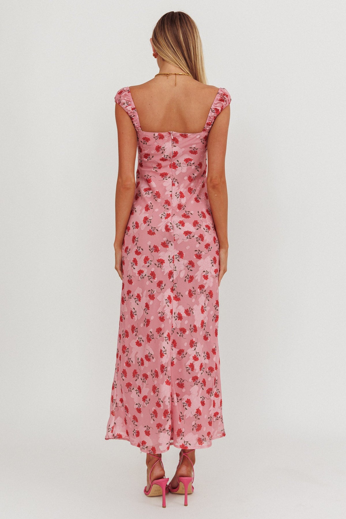 Femme Belle Ribbon Trim Maxi Dress Floral Pink
