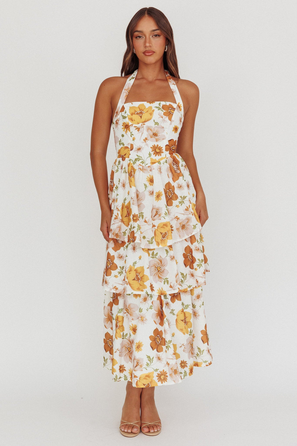 Shaya Tiered Ruffle Maxi Dress Floral Yellow