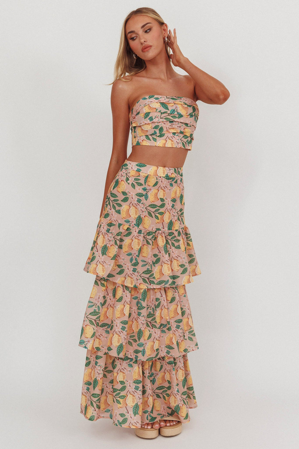 Ezmeralda Strapless Pleat Crop Top Lemon