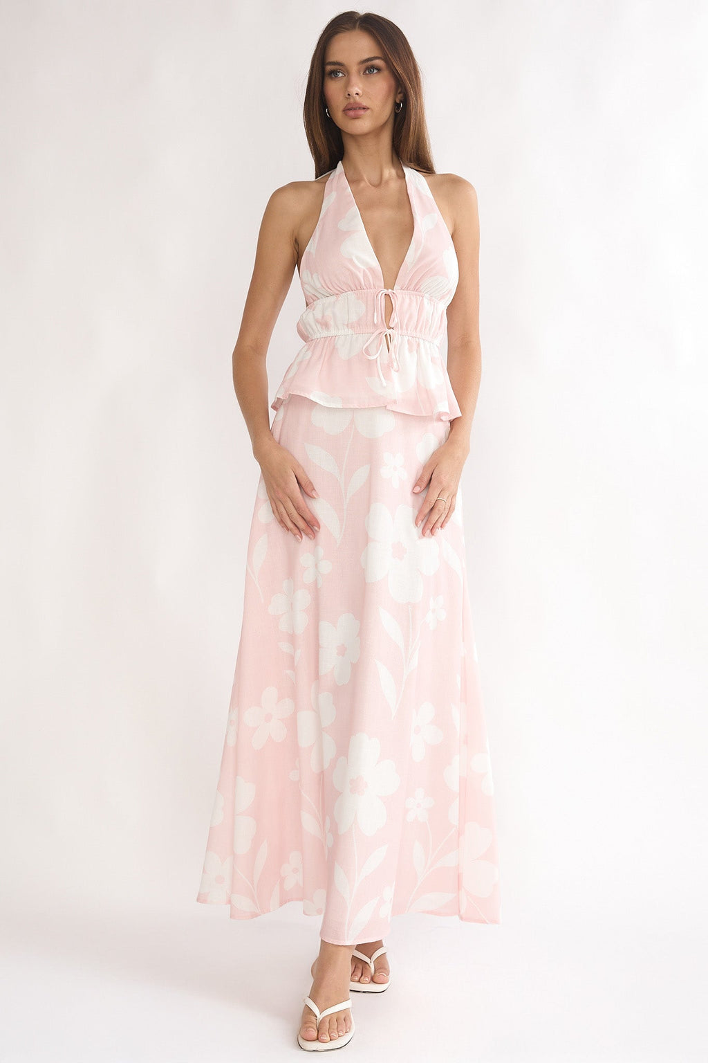 Under The Moons Tied Front Halter Top Floral