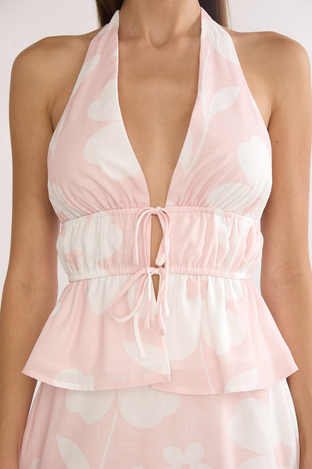 Under The Moons Tied Front Halter Top Floral