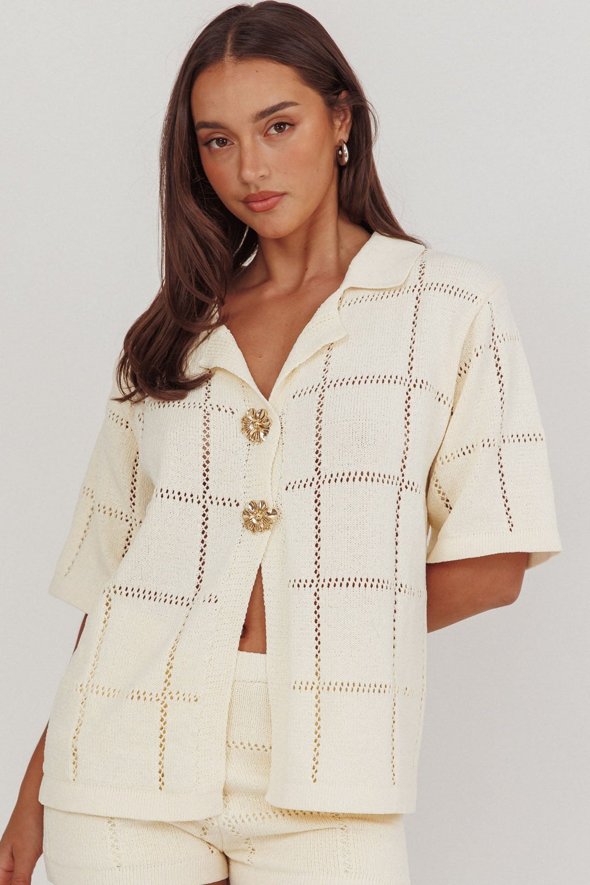 Sailor Knit Gold Button Top Cream