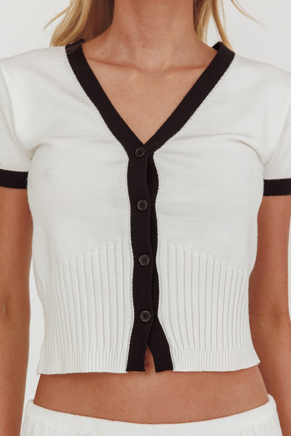 Yaeli Button-Up Knit Top White