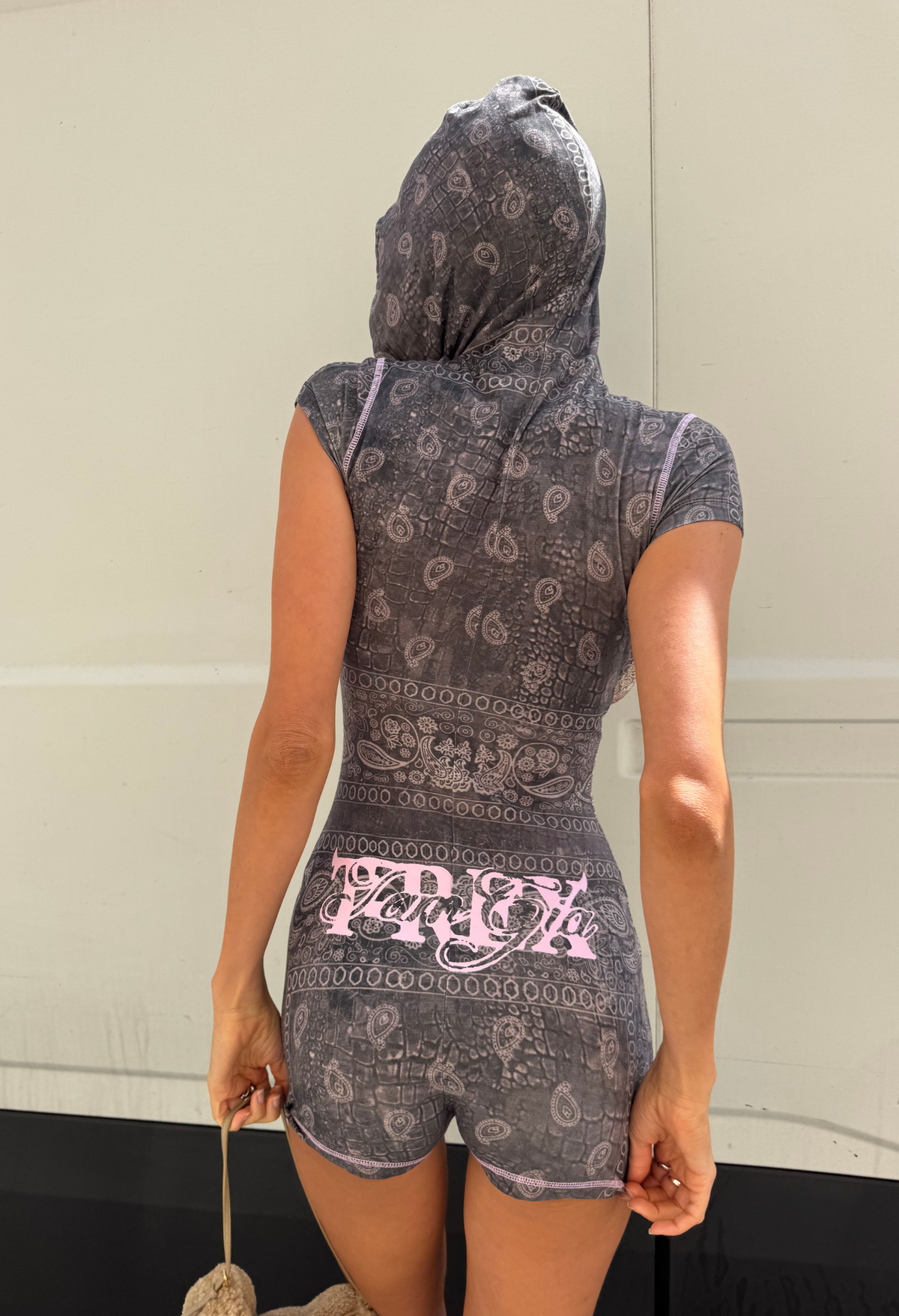 T-REX BLARE SHORT SLEEVE ROMPER - CHARCOAL BANDANA