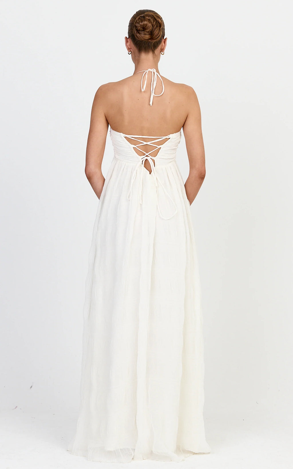 Lani Maxi Dress - Lace Back Shirred Maxi Dress in Cream