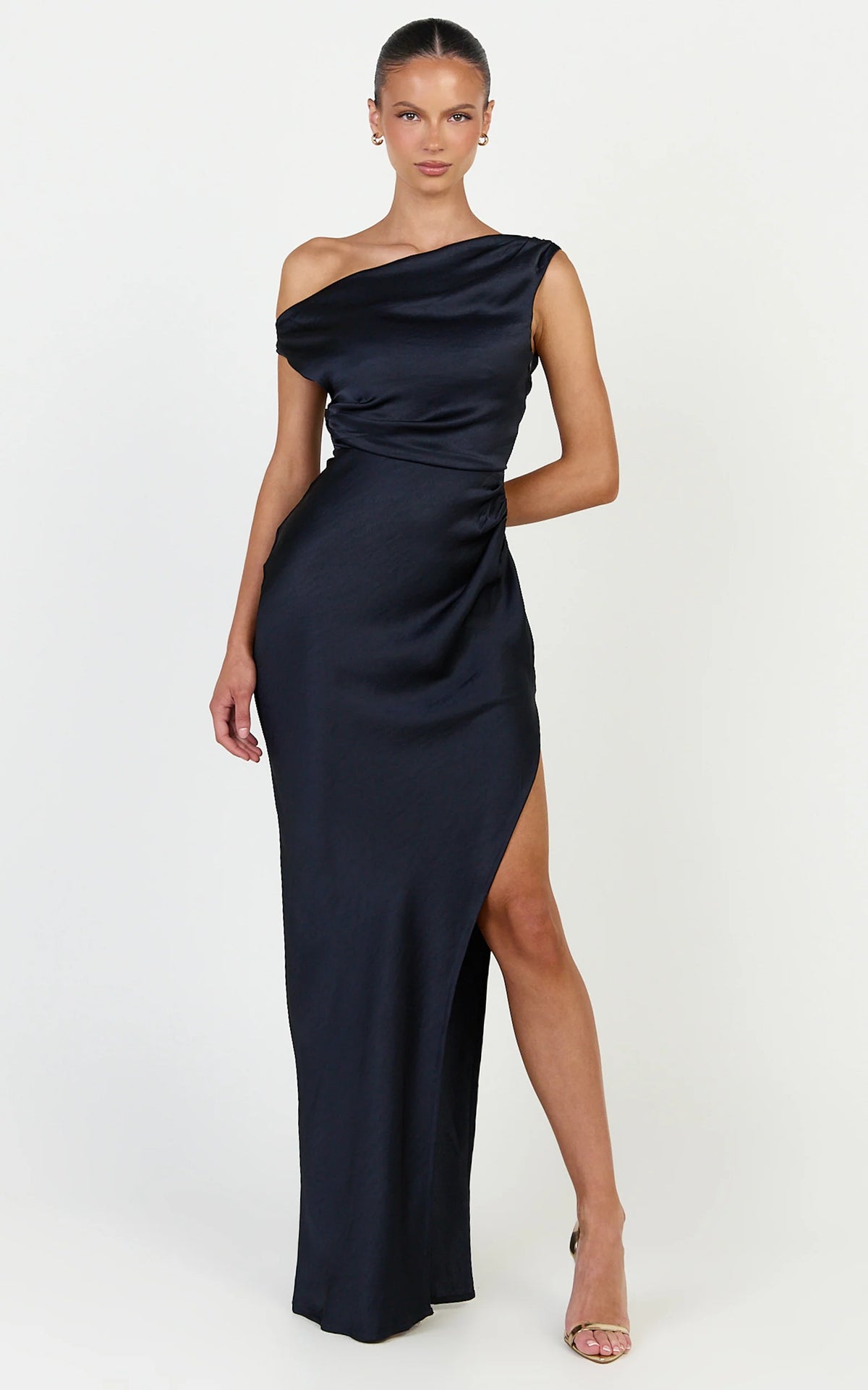 Laurie Maxi Dress - One Shoulder Ruched Dress in Navy