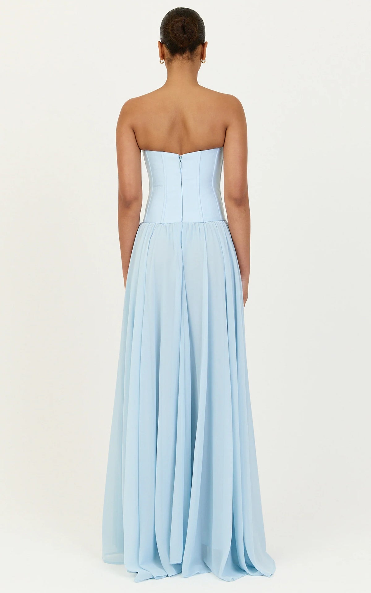 Eugene Maxi Dress - Contrast Strapless Fit And Flare High Split Dress in Blue