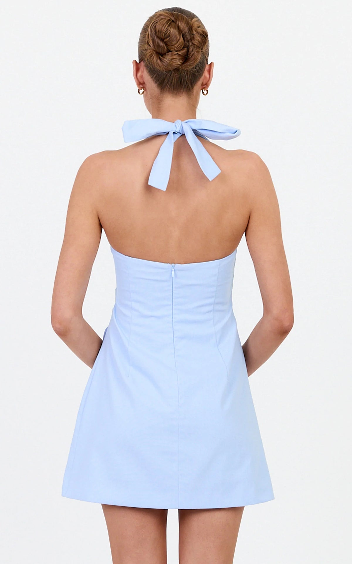 Tamika Mini Dress - Halter Neck Gathered A Line Mini Dress in Cornflower Blue