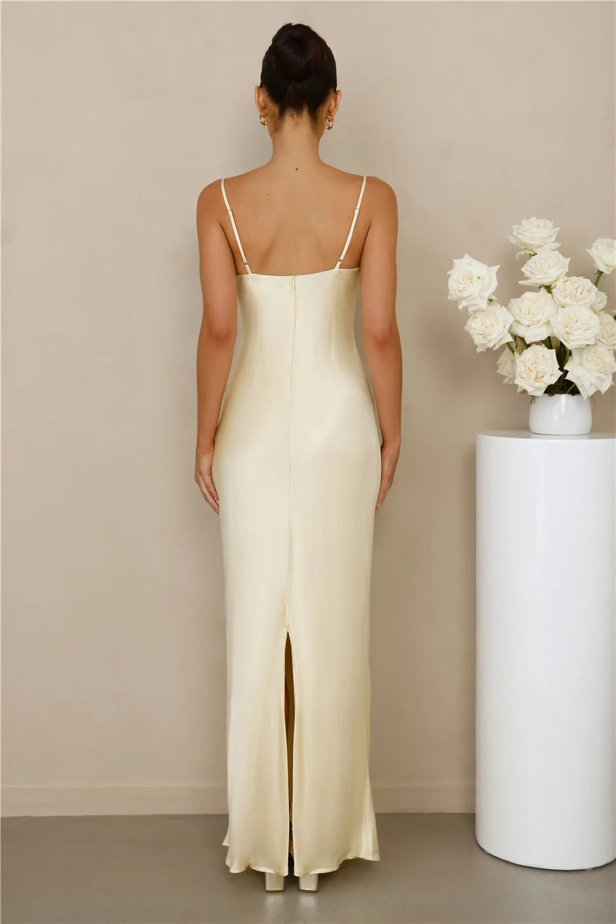 The Madeline Cowl Satin Maxi Dress Yellow