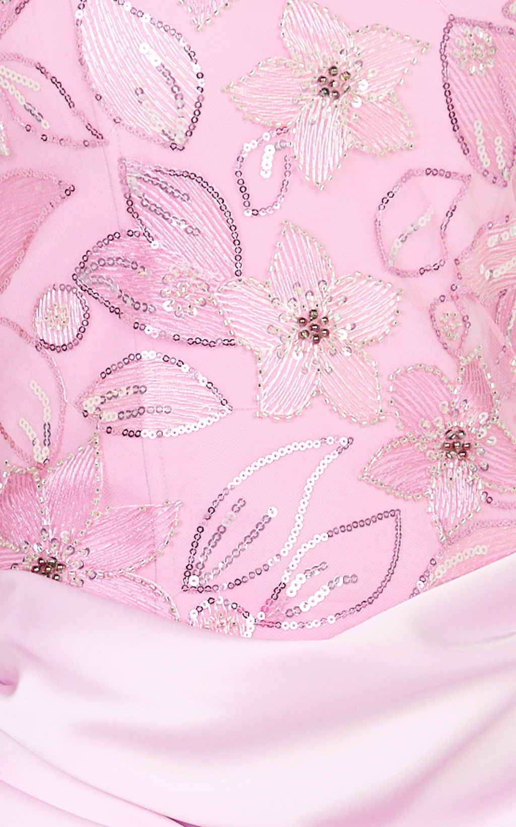 Amie Mini Dress - Strapless Sequin Bodice Dress With Draped Satin Skirt in Pink