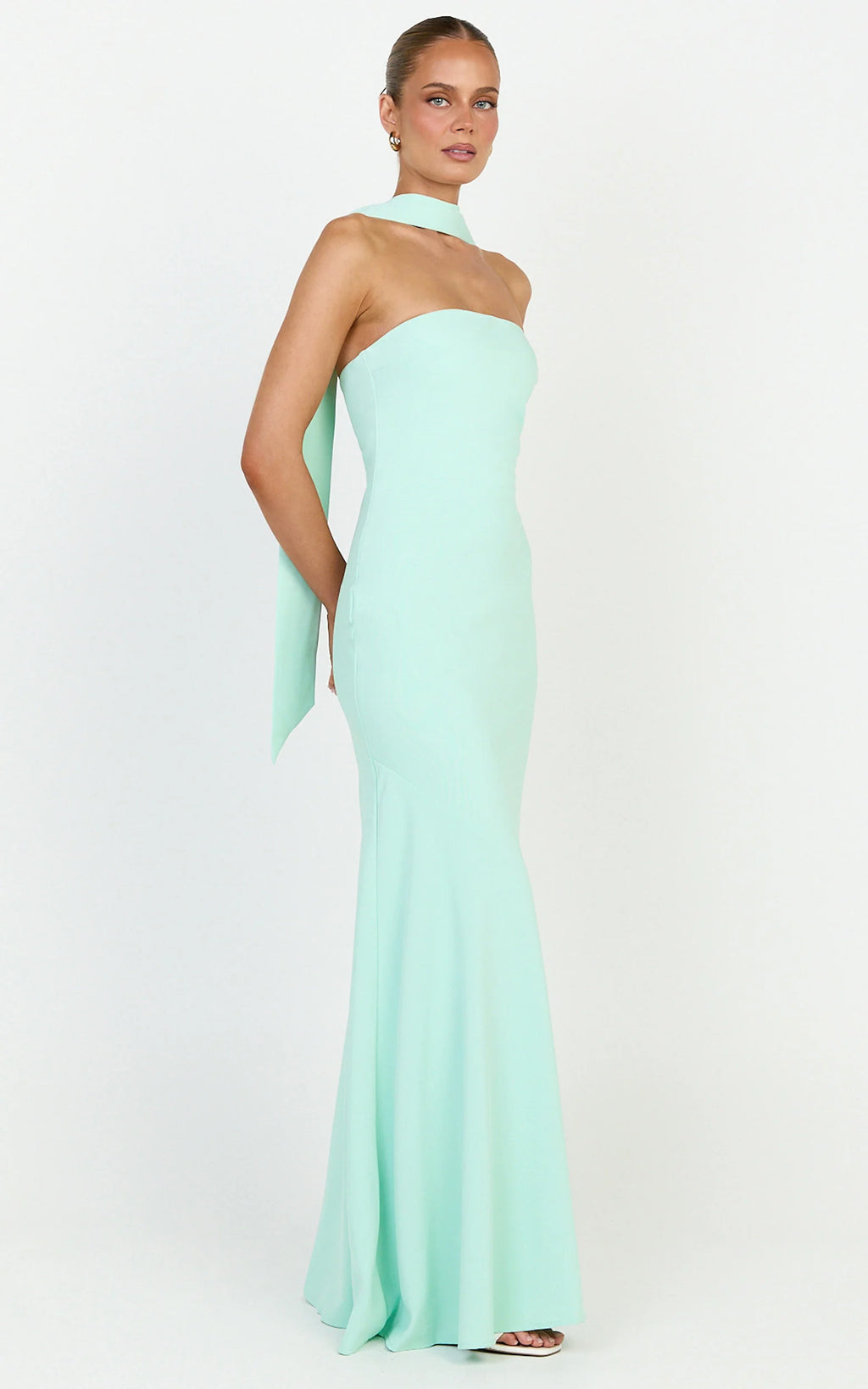 Lolly Maxi Dress - Strapless Bias Column Dress with Scarf in Mint