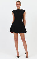 Lorayne Mini Dress - Cap Sleeve Gathered Hip Tie Back Mini Dress in Black