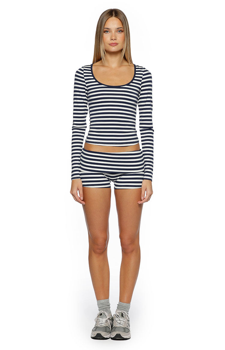 Bennie Navy Stripe Foldover Micro Shorts