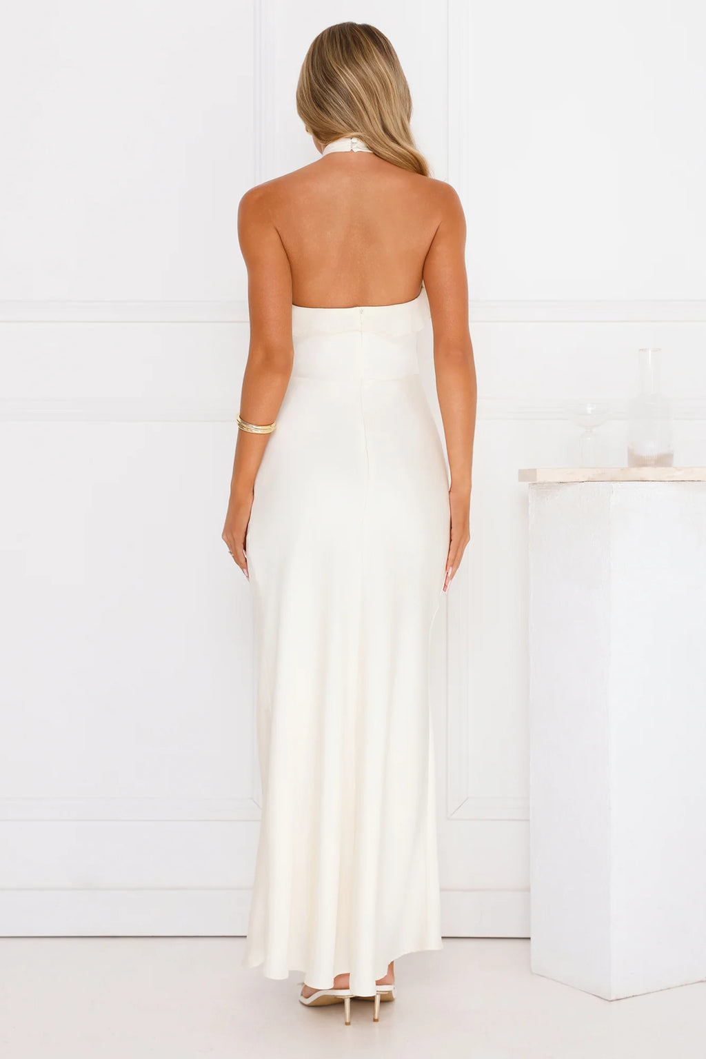 Luxora Lady Halter Satin Maxi Dress Yellow