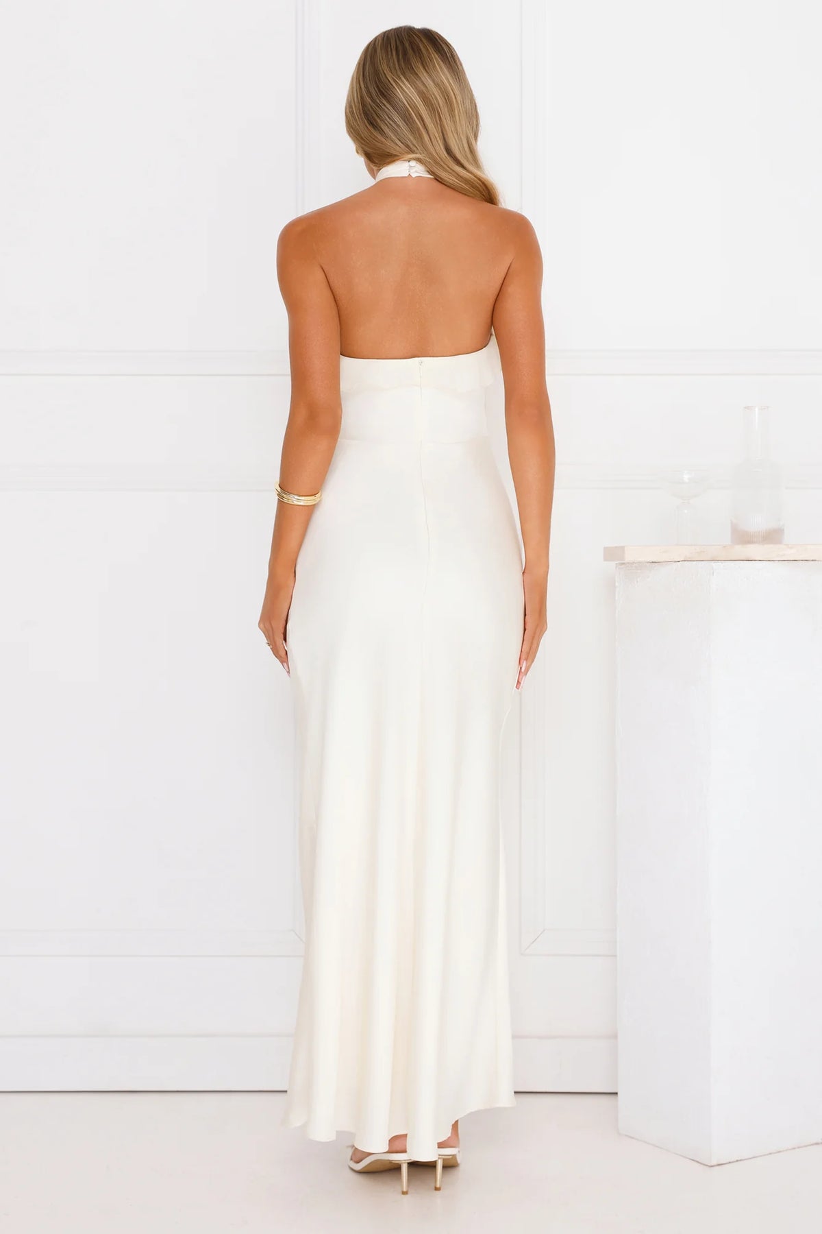 Luxora Lady Halter Satin Maxi Dress Yellow