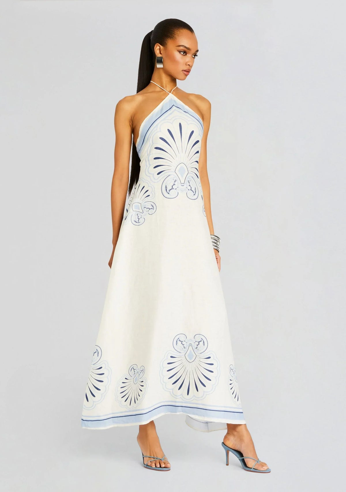 LADIESSTREETX Cobalt Petal Linen Halter Maxi Dress