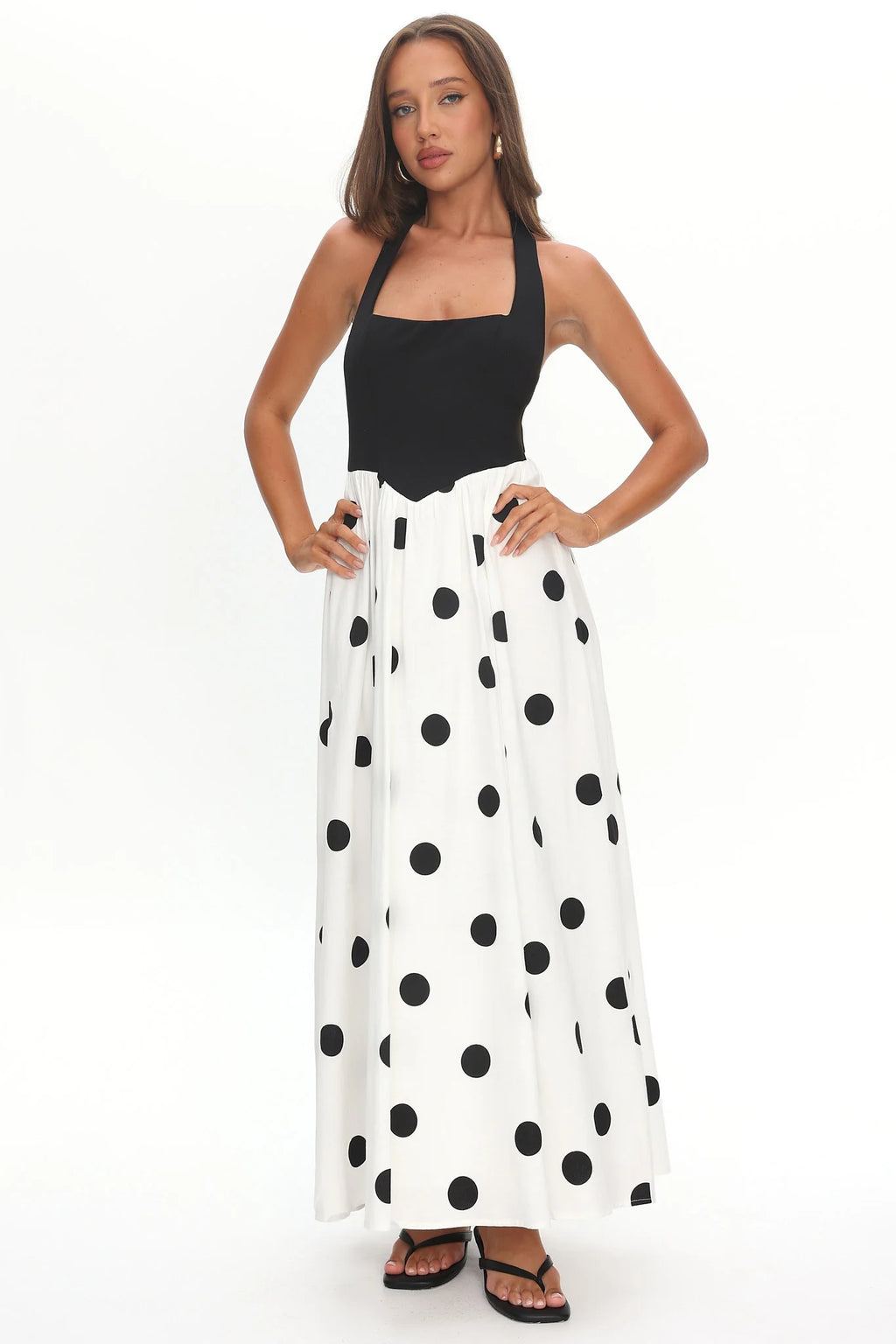 Get My Attention Halterneck Maxi Dress Polka Dot Black