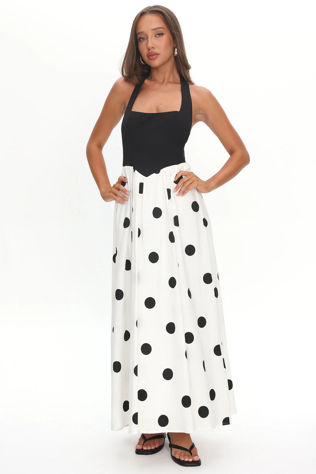 Get My Attention Halterneck Maxi Dress Polka Dot Black