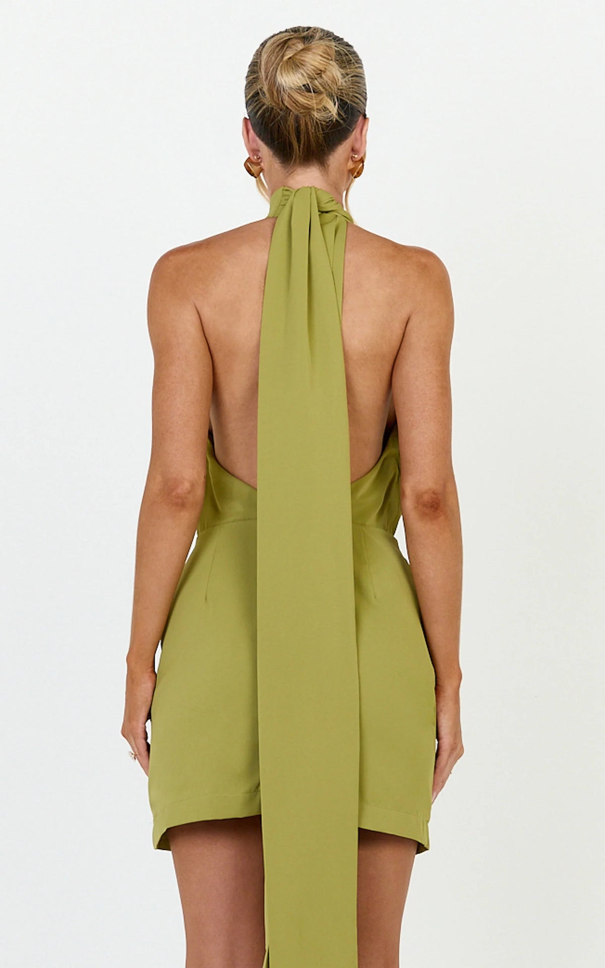 Dune Mini Dress - Backless High Neck Halter Dress in Olive