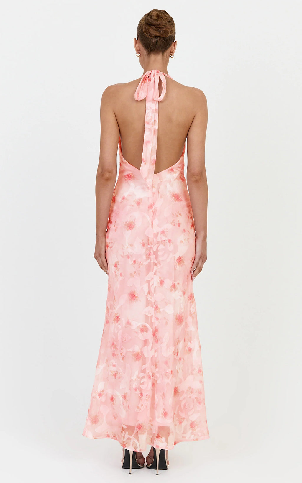 Paloma Maxi Dress - Halter Neck Cowl Dress in Pink Floral