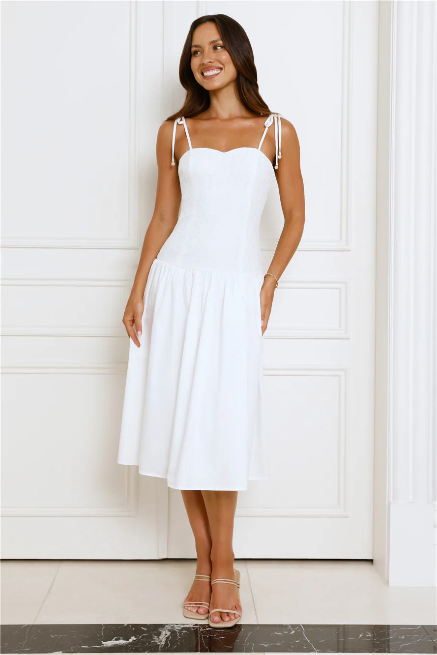 Sailing On A Dream Lace Midi Dress White