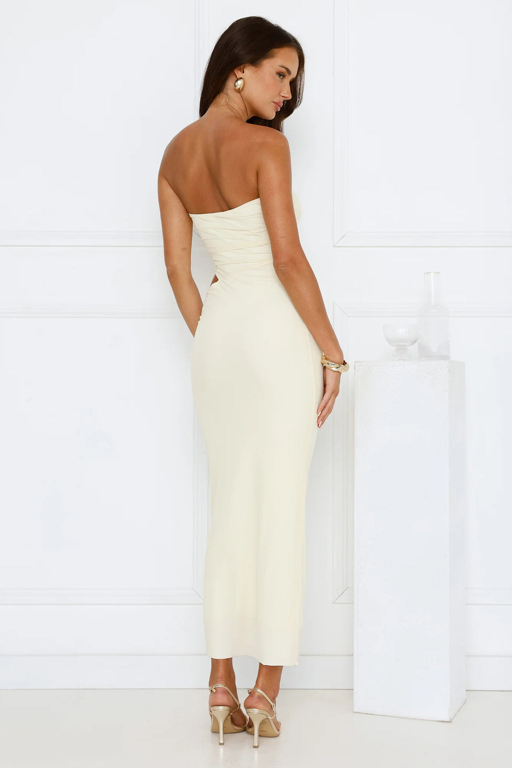 Perfect Vacay Strapless Mesh Maxi Dress Yellow