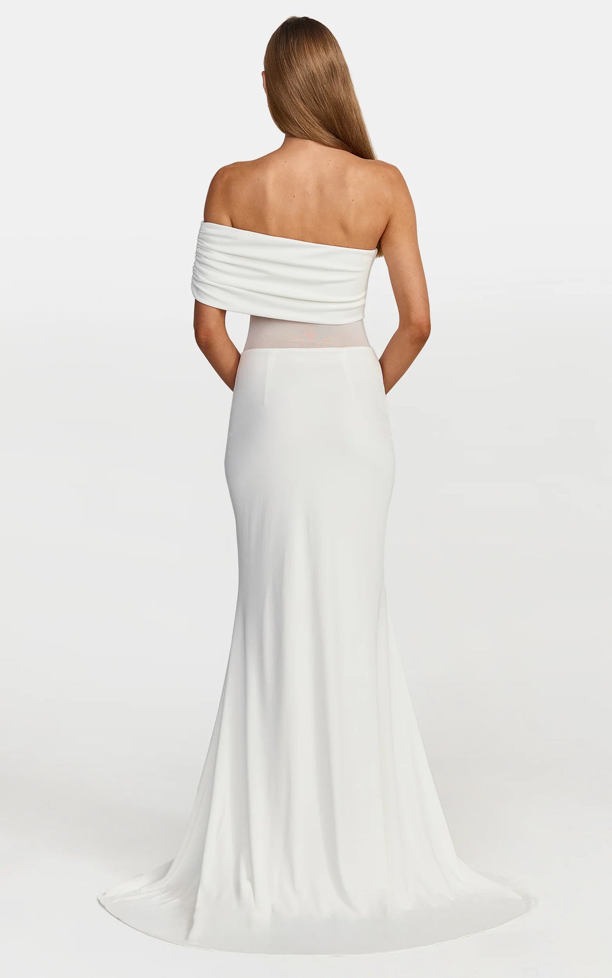 Hallie Maxi Dress - One Shoulder Flounce Dress With Leg Split And Sheer Panel in White
