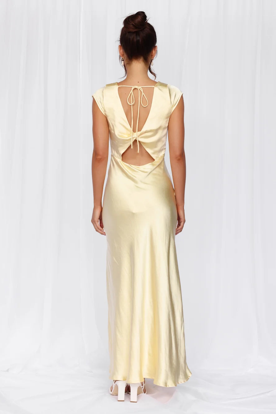 The Valentina Cap Sleeve Satin Maxi Dress Yellow