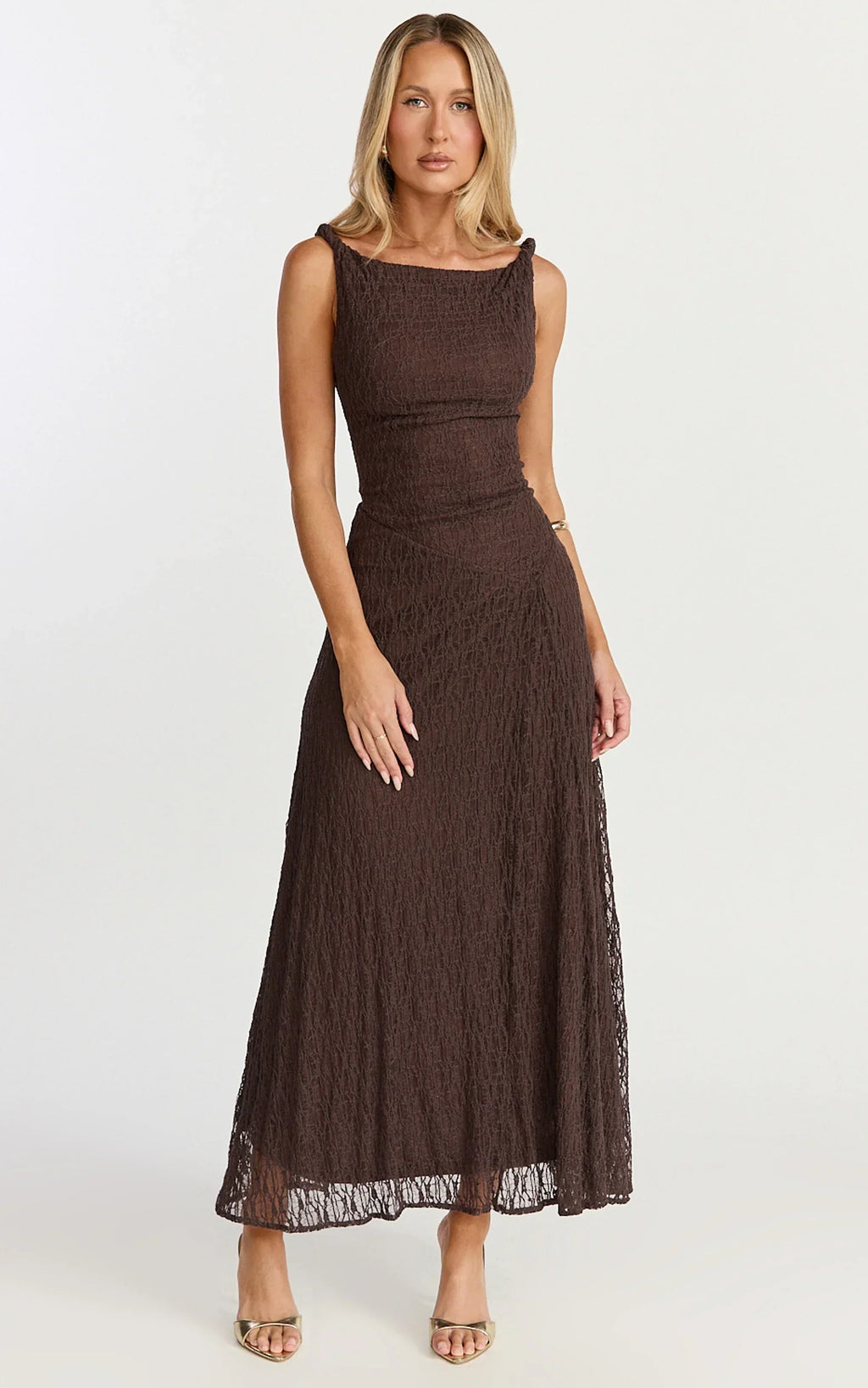 LADIESSTREETX Cocoa Column Asymmetry Midi Dress