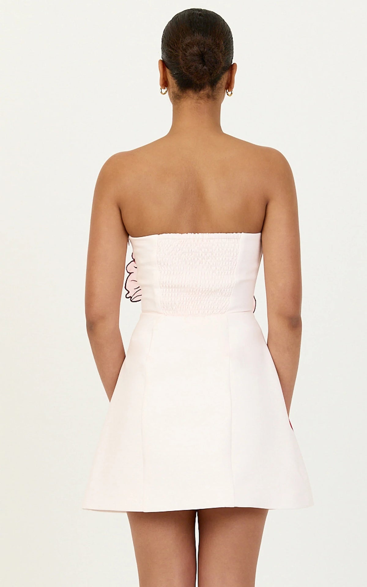 Elva Mini Dress - Strapless Floral Print Embroidered Dress in Water Colour Poppy Print