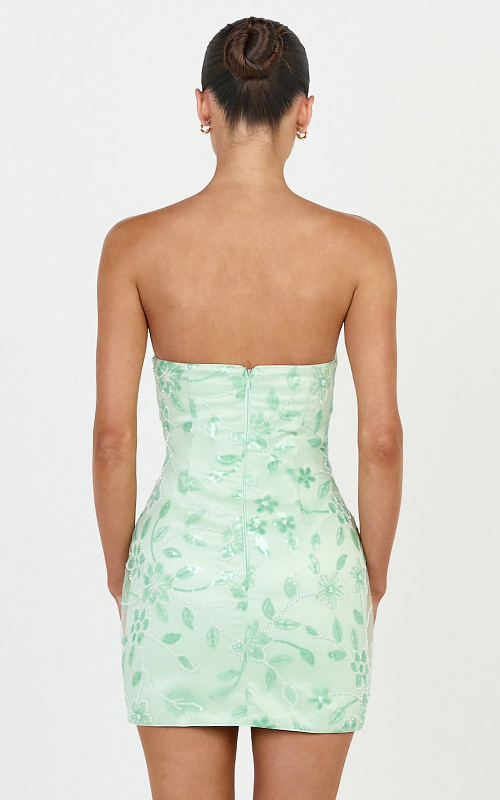 Electra Mini Dress - Strapless Bodycon Embellished Sequin Dress in Mint