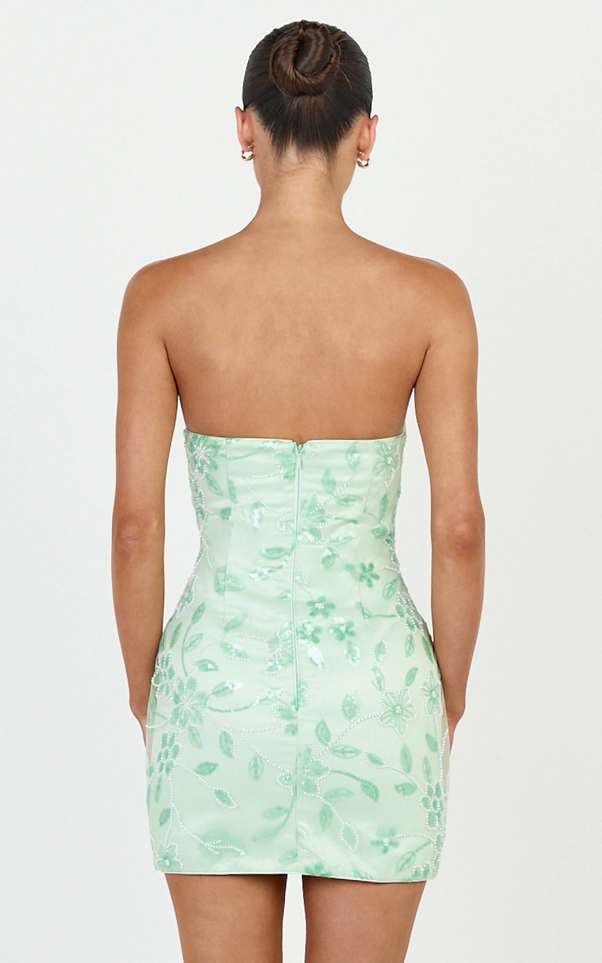 Electra Mini Dress - Strapless Bodycon Embellished Sequin Dress in Mint