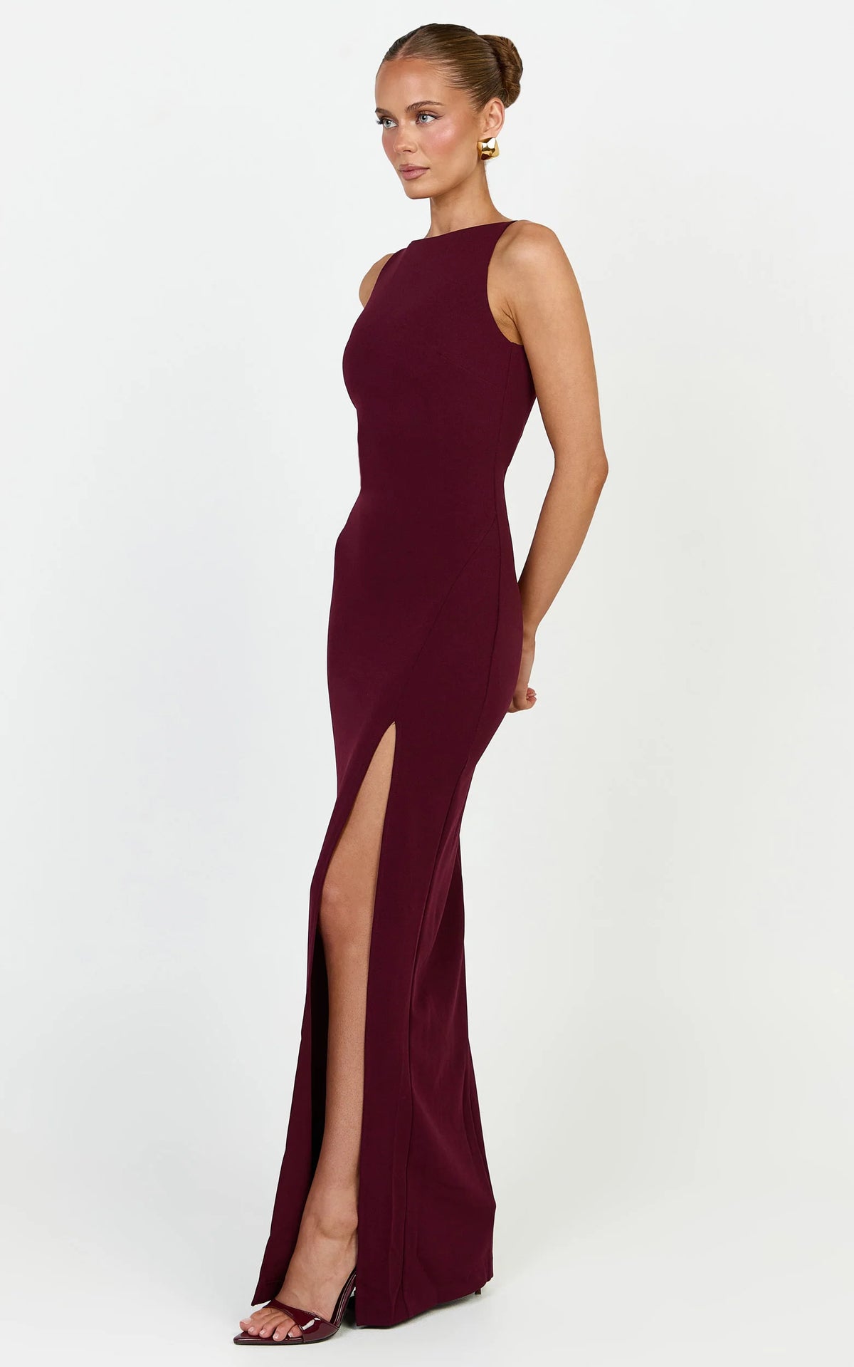 Indi Maxi Dress - Boat Neck Bodycon Dress in Plum