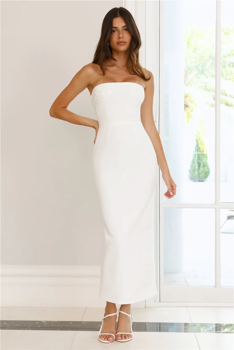 Serenade Of Love Strapless Maxi Dress White