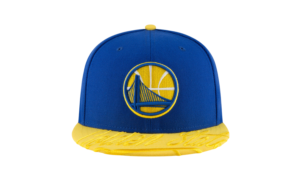 59FIFTY Golden State Warriors Visor Script Fitted Hat Blue / Yellow - Brim NE1151