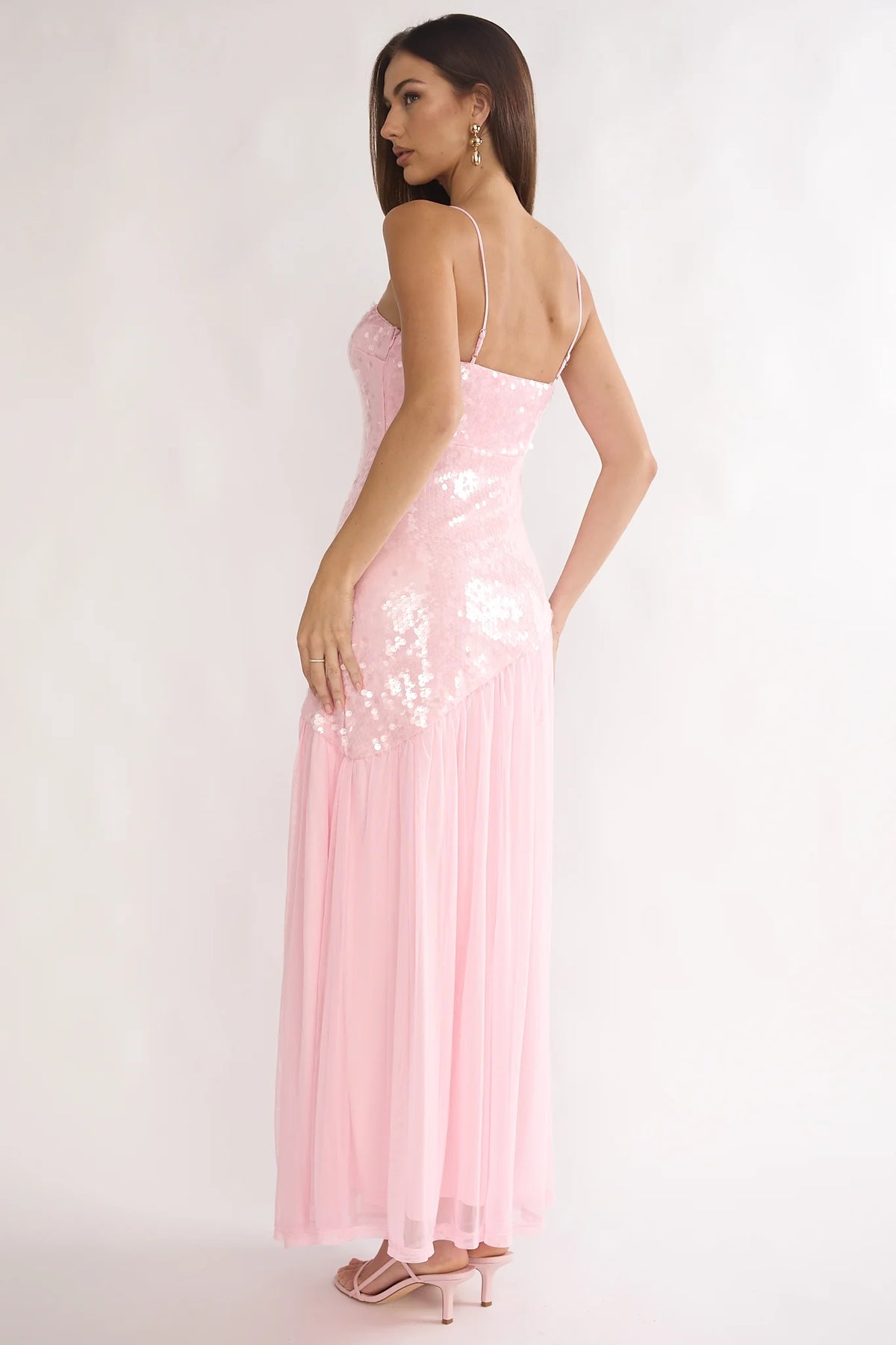 Azure Sun Drop Waist Split Maxi Dress Sequin Pink