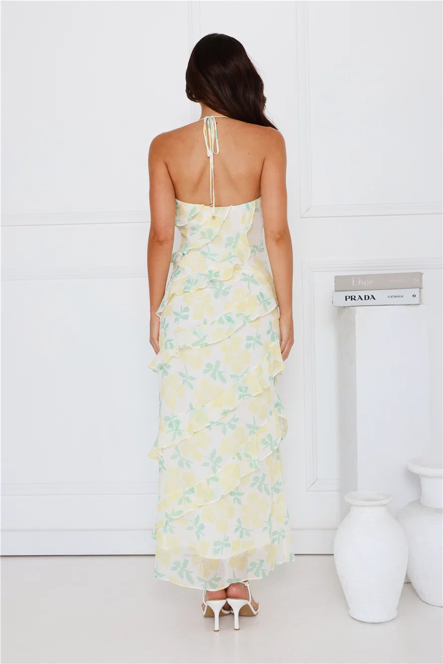 Unique Beauty Halter Maxi Dress Yellow