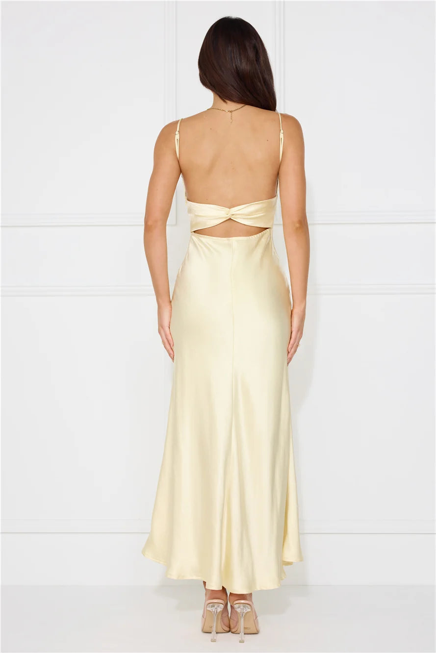Silk Shimmers Satin Maxi Dress Yellow