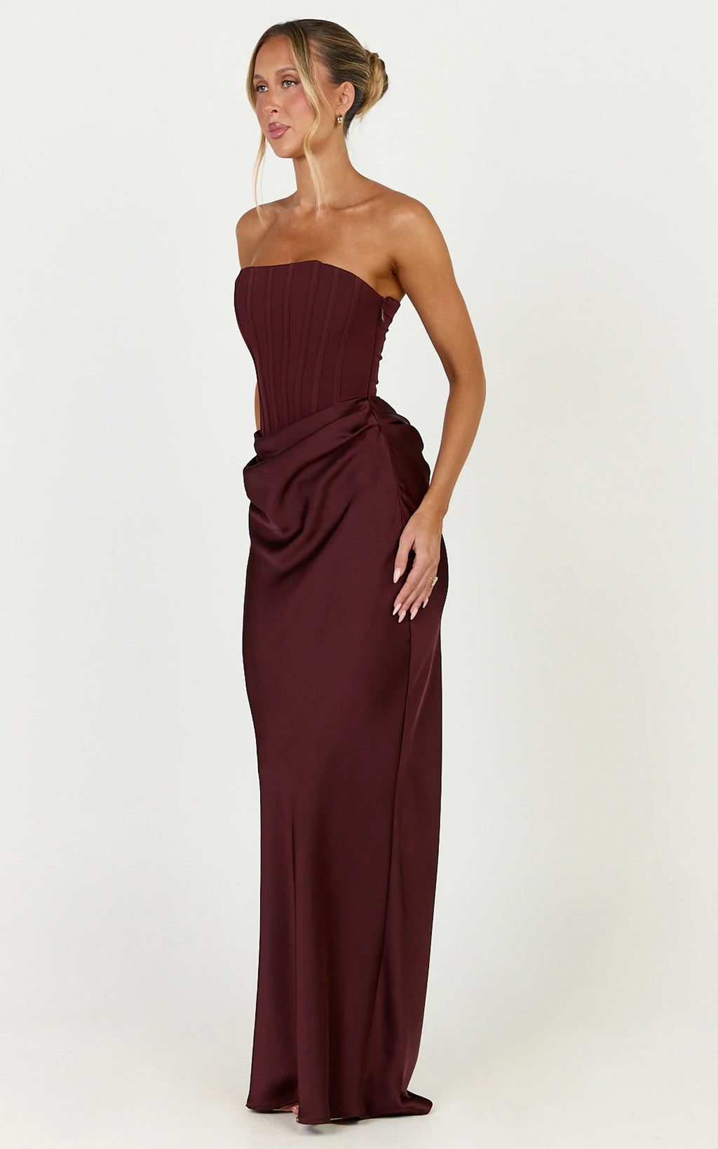 Kailani Maxi Dress - Strapless Corset Bodice Lace Up Back Dress in Chocolate
