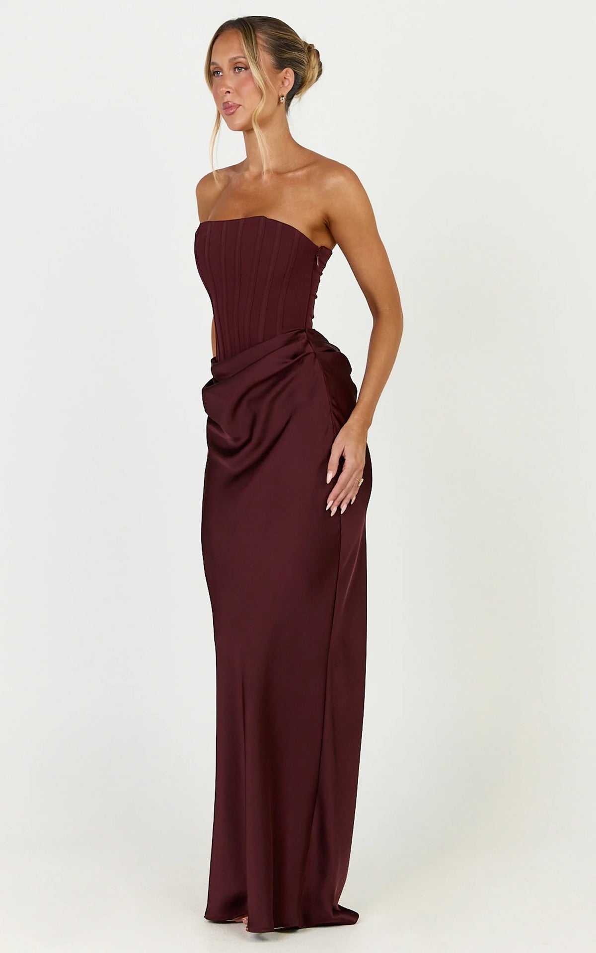 Kailani Maxi Dress - Strapless Corset Bodice Lace Up Back Dress in Chocolate
