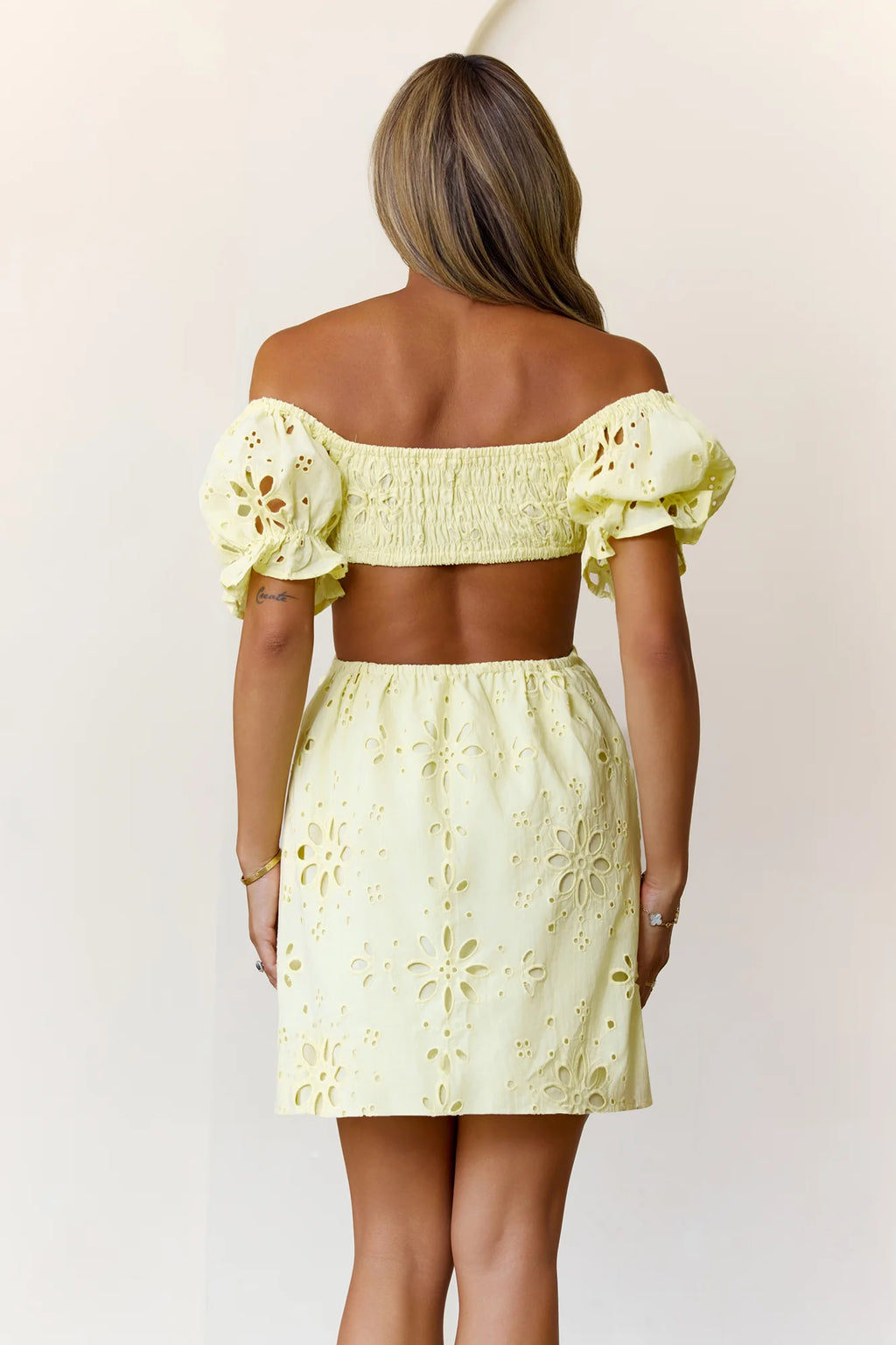 Love That Lasts Off Shoulder Embroidered Mini Dress Yellow