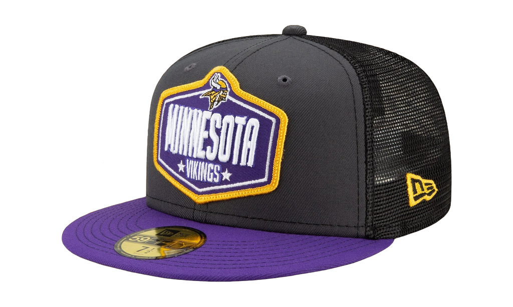 59FIFTY Minnesota Vikings 2021 Draft Fitted Hat Graphite and Black / Purple - Brim NE785