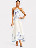 LADIESSTREETX Cobalt Petal Linen Halter Maxi Dress