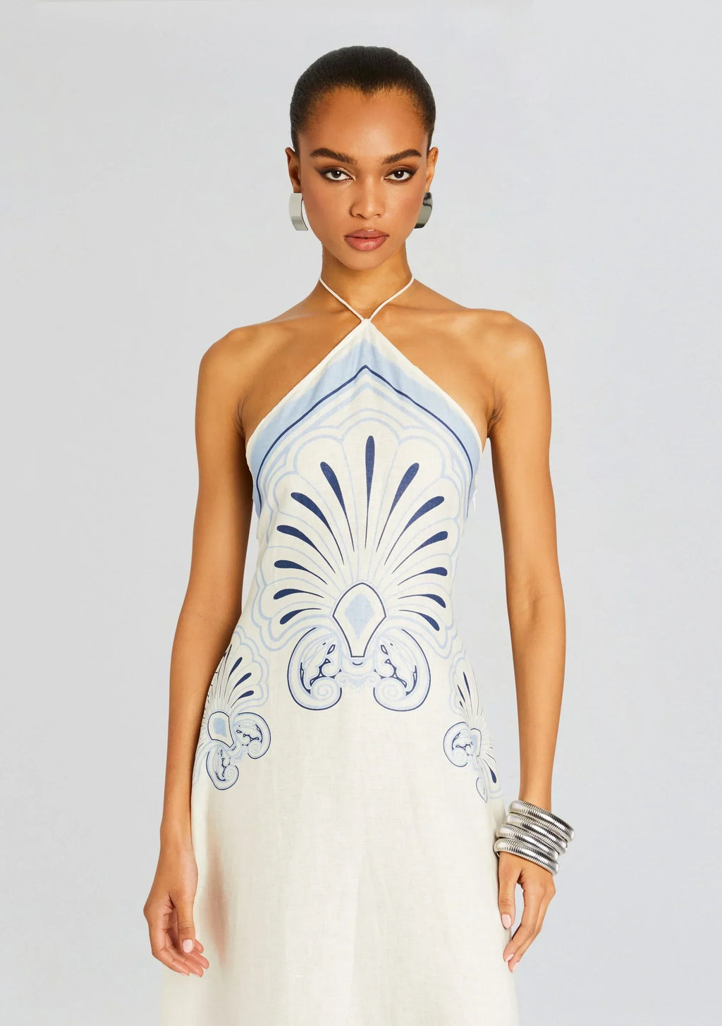 LADIESSTREETX Cobalt Petal Linen Halter Maxi Dress