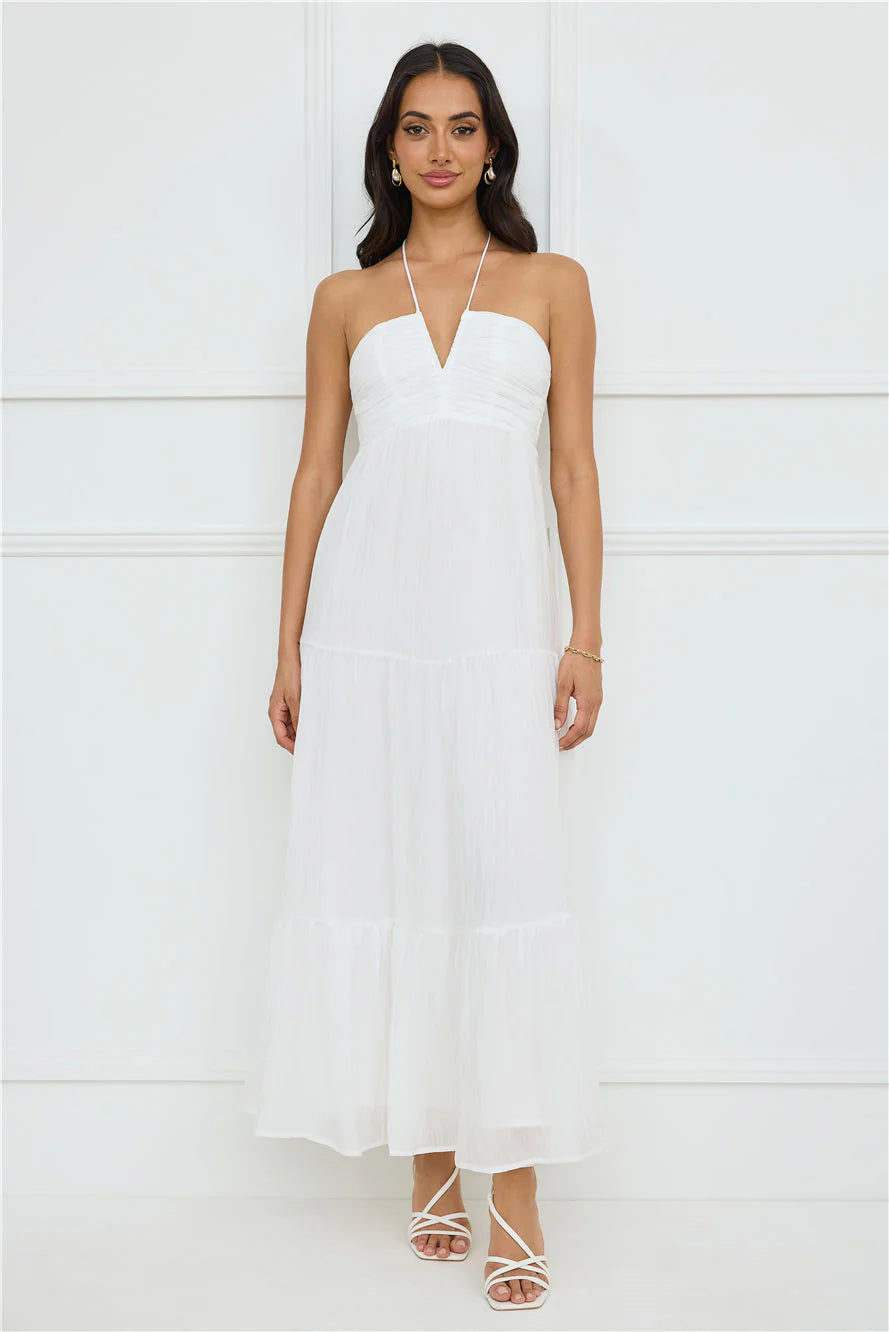 Sunshine Escape Halter Maxi Dress White